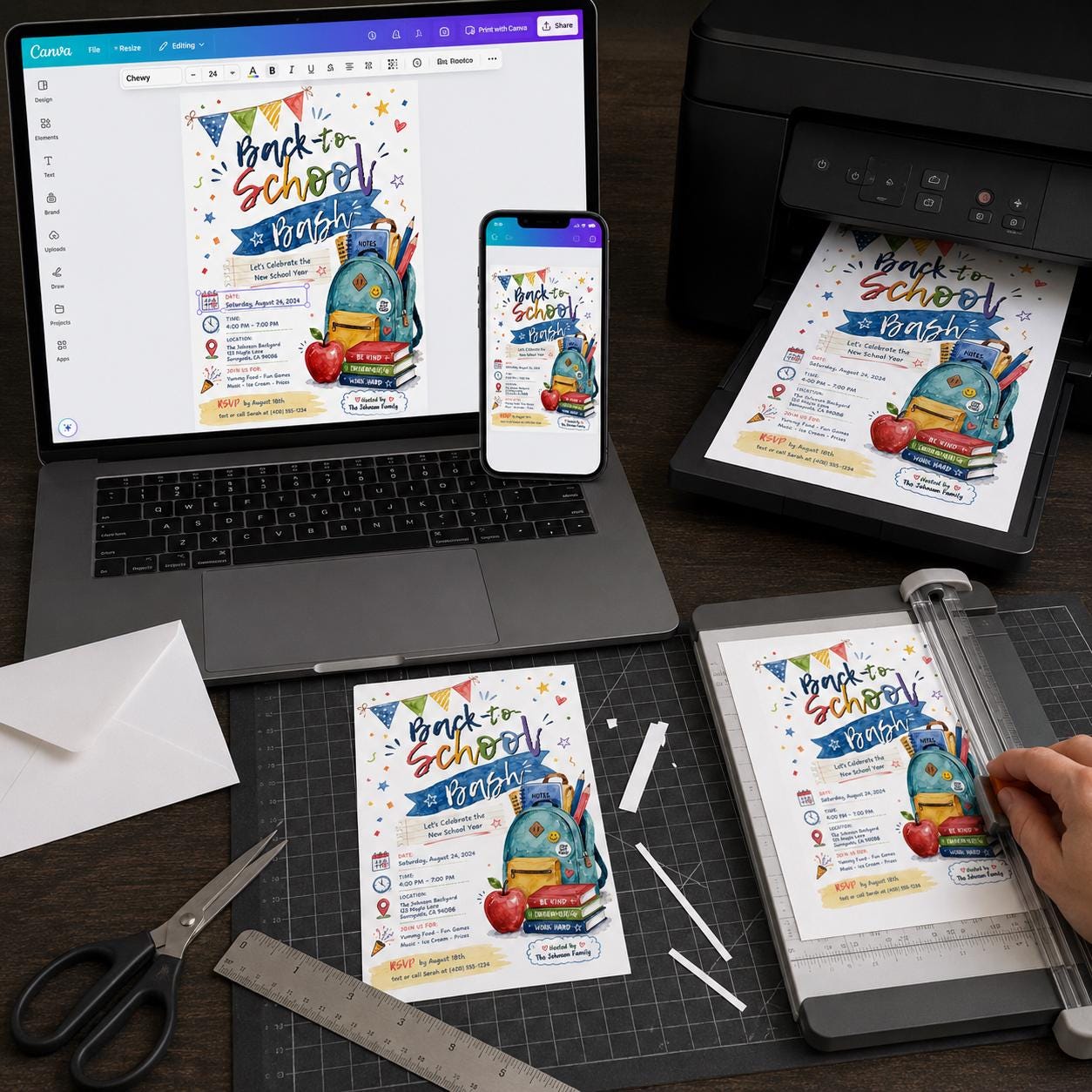 Back to School Bash Invitation, Colorful Backpack New School Year Party, Watercolor Editable Canva Template - Image 5