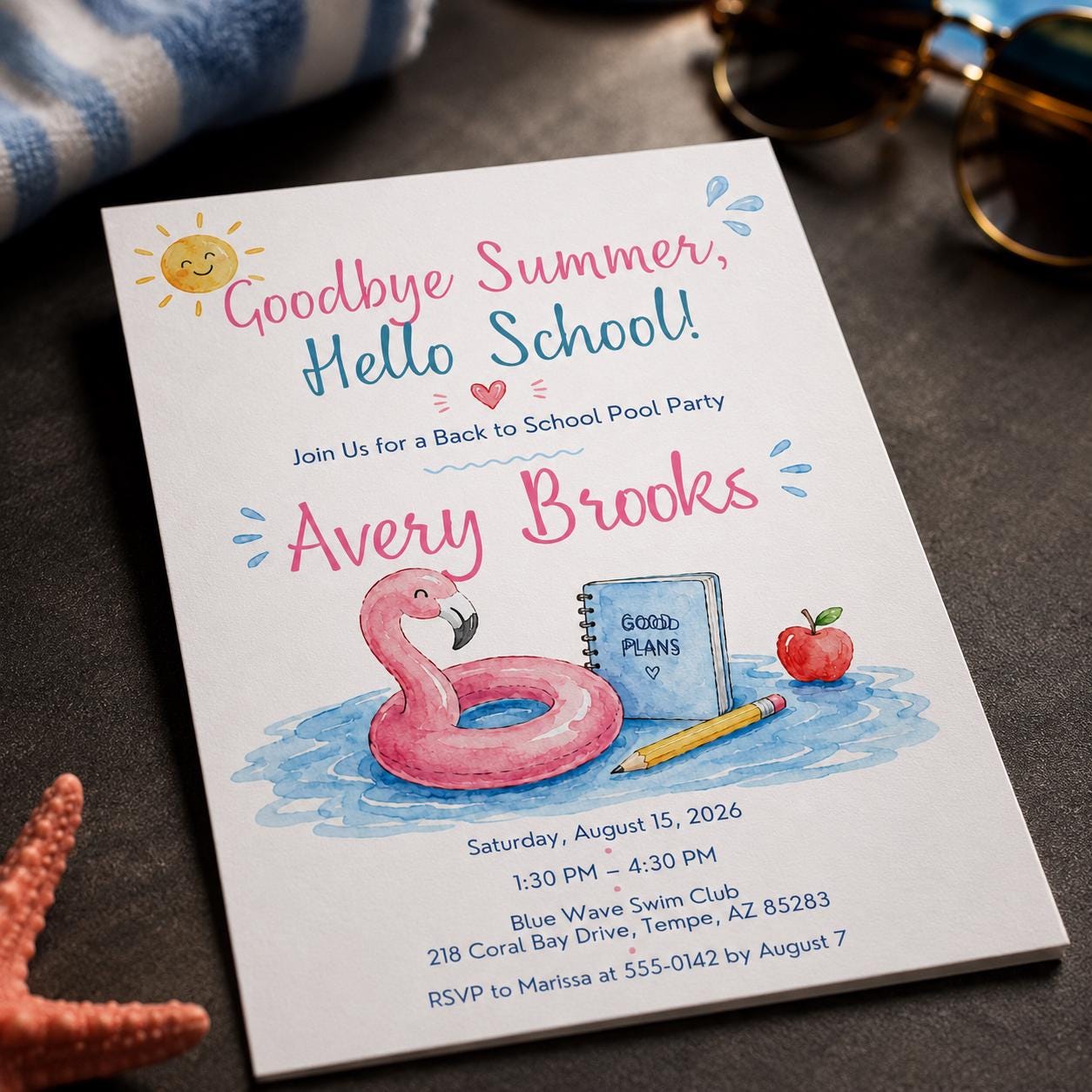Back to School Pool Party Invitation, Goodbye Summer Flamingo Invite, End of Summer Splash, Editable Canva Template - Image 3