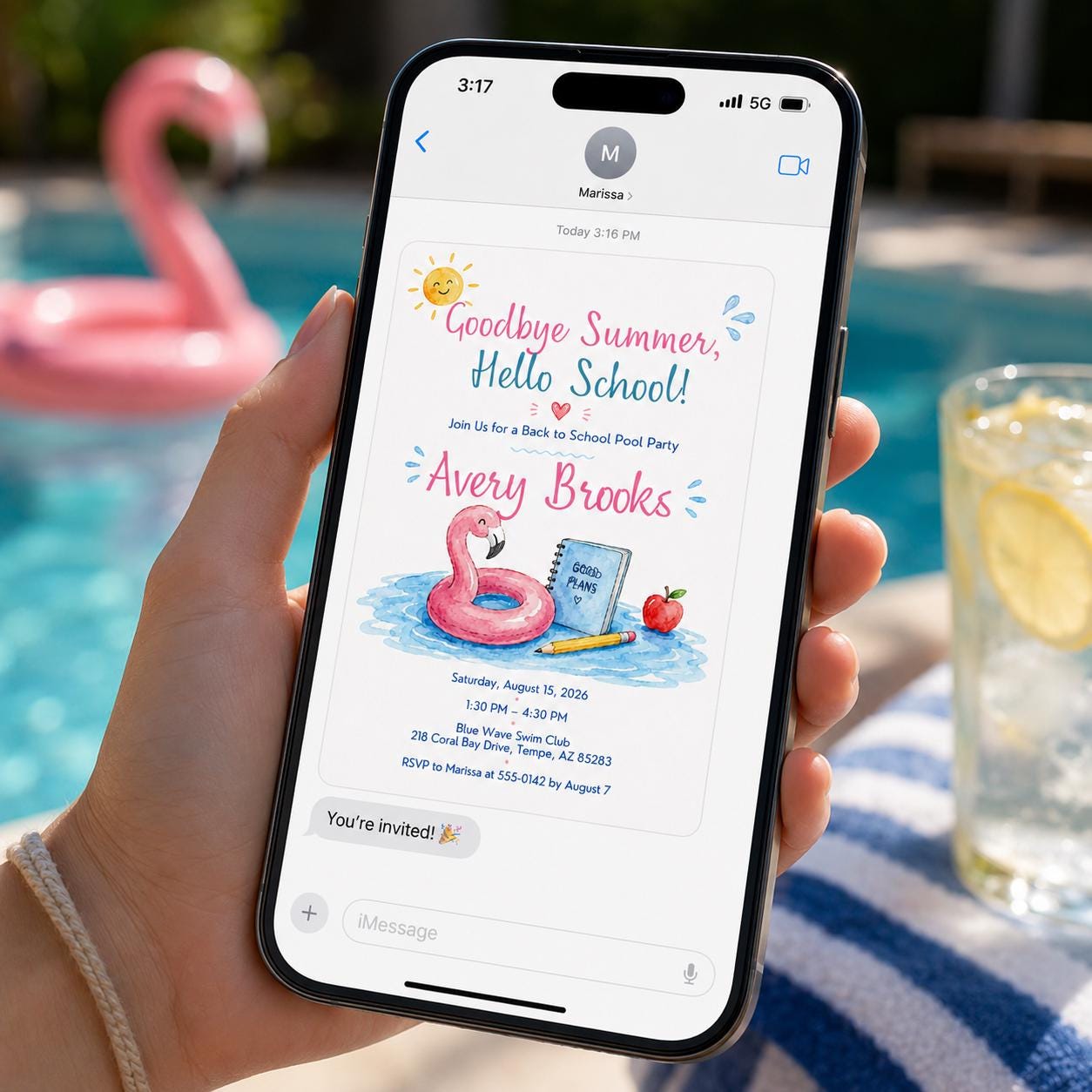 Back to School Pool Party Invitation, Goodbye Summer Flamingo Invite, End of Summer Splash, Editable Canva Template - Image 4