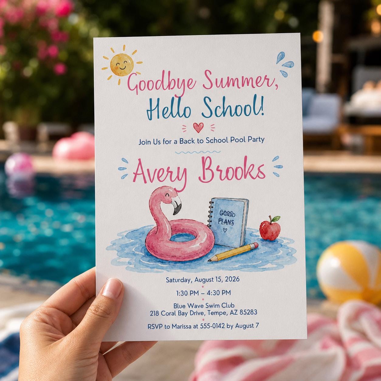 Back to School Pool Party Invitation, Goodbye Summer Flamingo Invite, End of Summer Splash, Editable Canva Template - Image 5