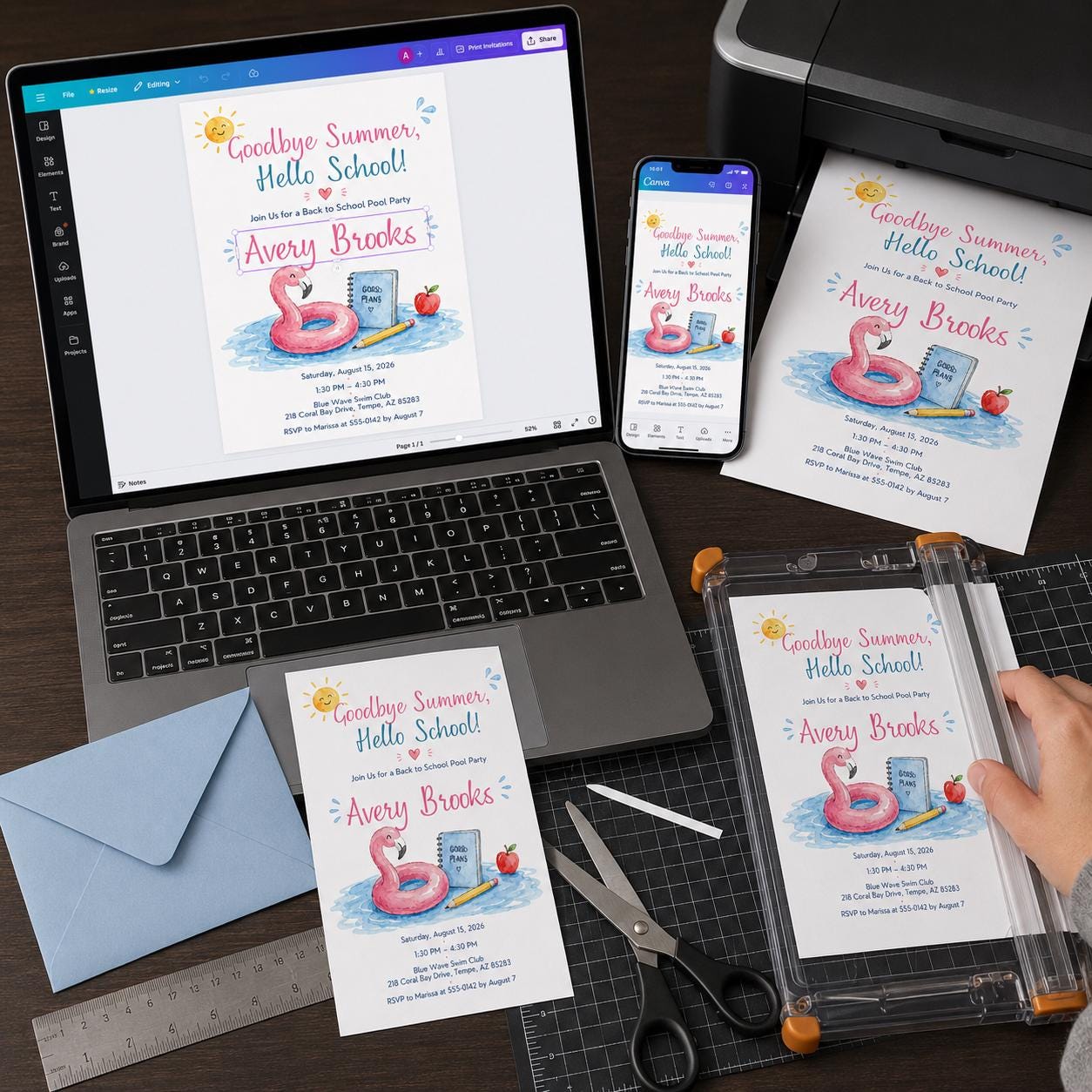 Back to School Pool Party Invitation, Goodbye Summer Flamingo Invite, End of Summer Splash, Editable Canva Template - Image 6
