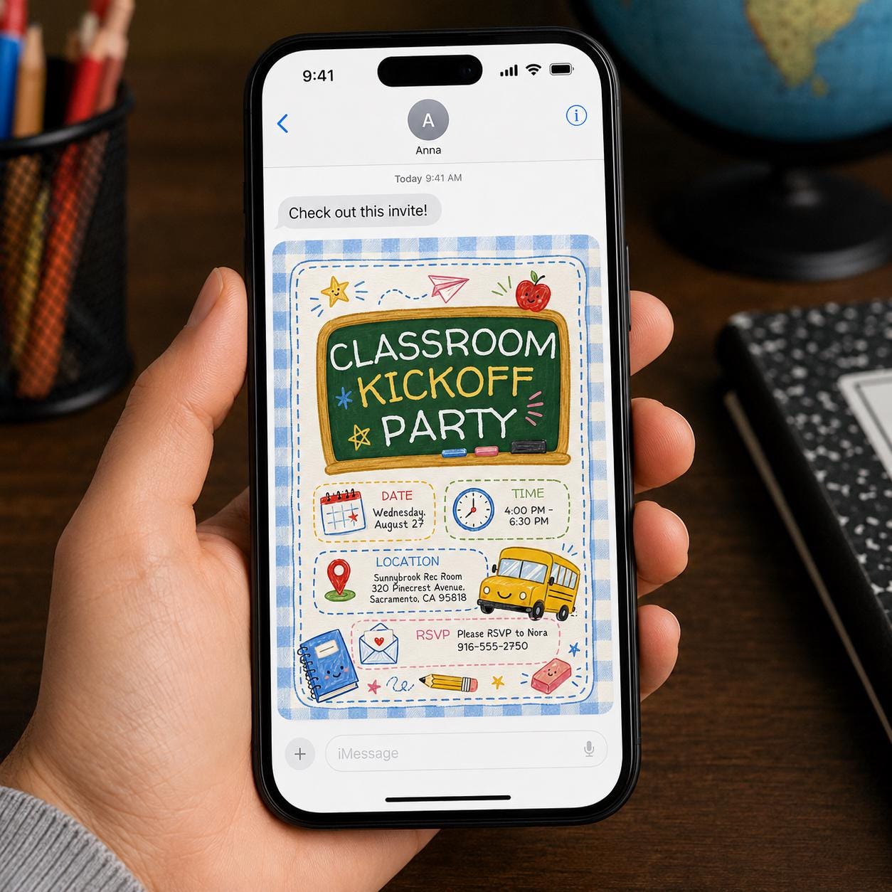 Classroom Kickoff Party Invitation, Back to School Chalkboard Invite, School Bus Celebration, Editable Canva Template - Image 6