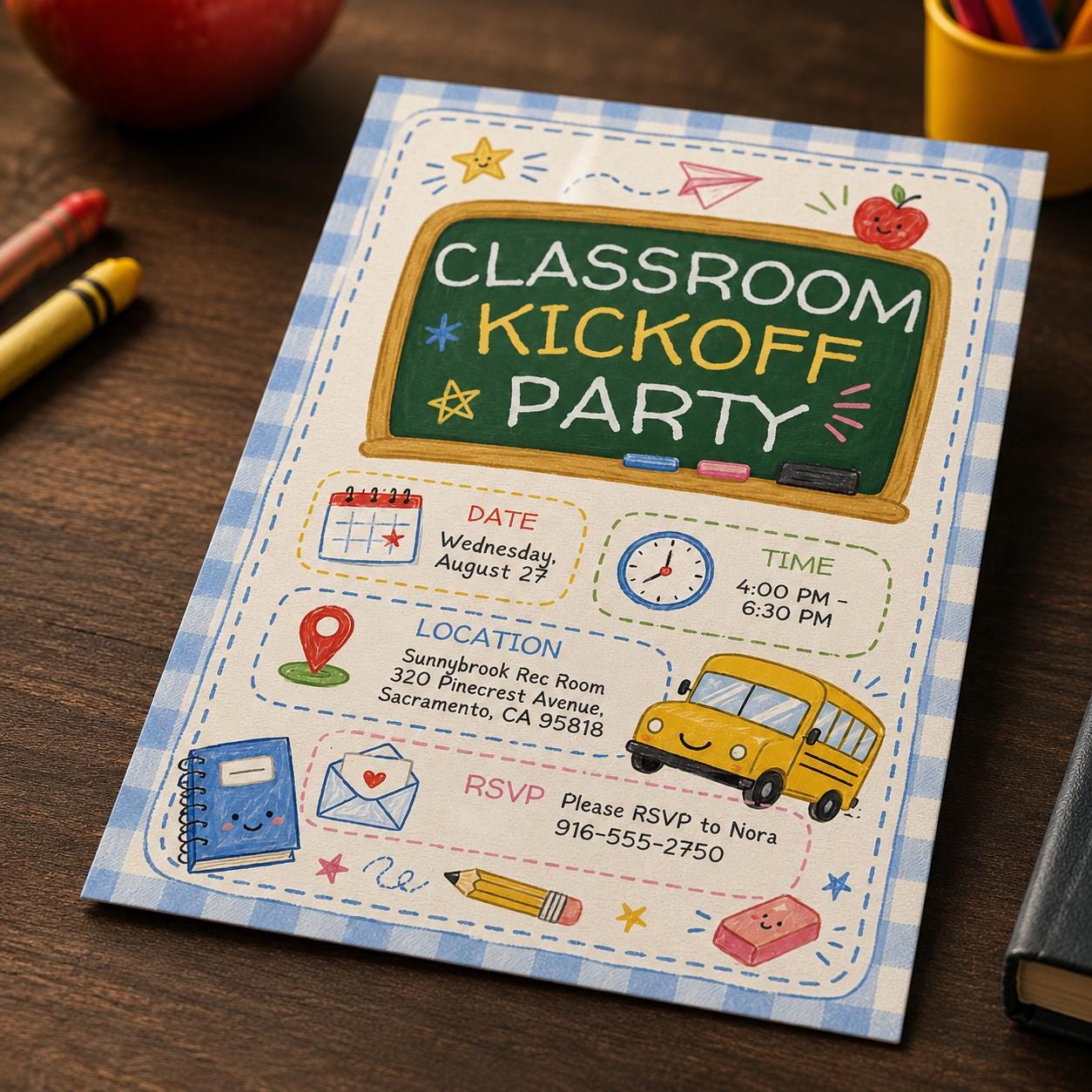 Classroom Kickoff Party Invitation, Back to School Chalkboard Invite, School Bus Celebration, Editable Canva Template - Image 5