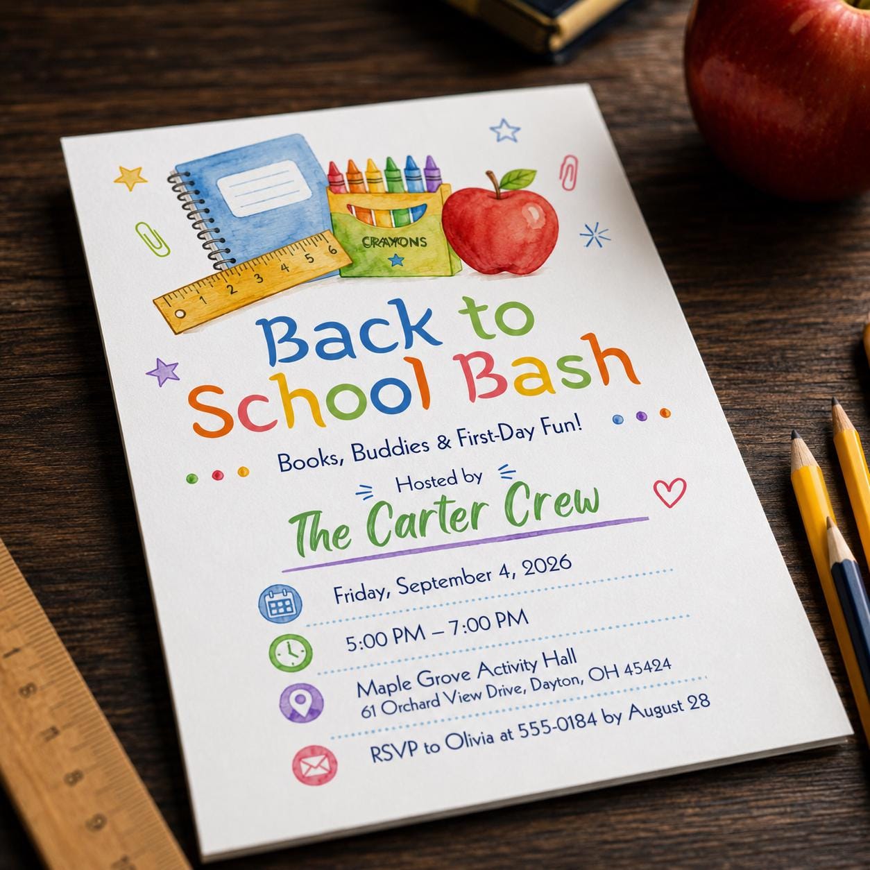 Back to School Bash Invitation, Colorful School Supplies Welcome Party, First Day Celebration, Editable Canva Template - Image 6