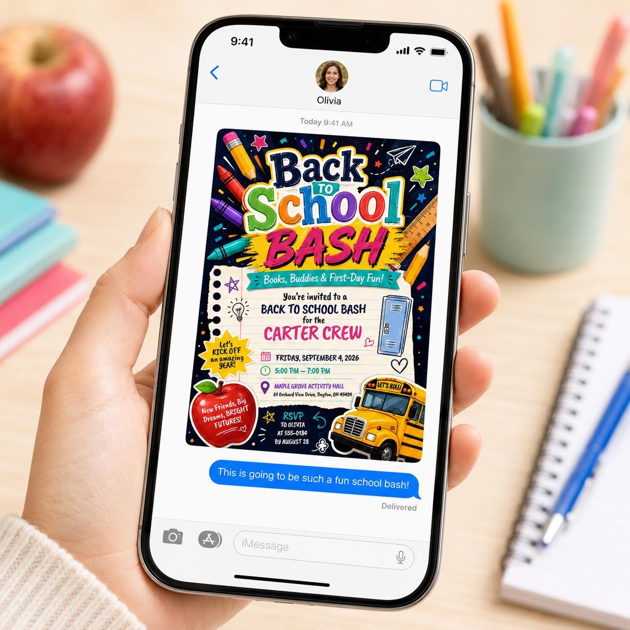 Back to School Bash Invitation, Bold Colorful First Day Party Flyer, Editable Student Event Canva Template - Image 4