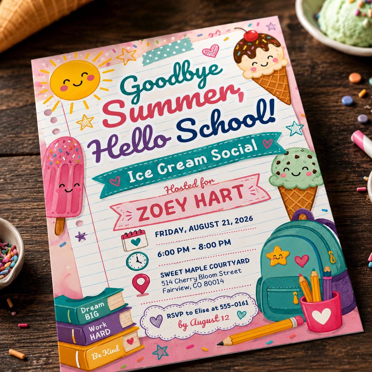 Back to School Ice Cream Social Invitation, Goodbye Summer Classroom Party Flyer, Editable Canva Template - Image 5