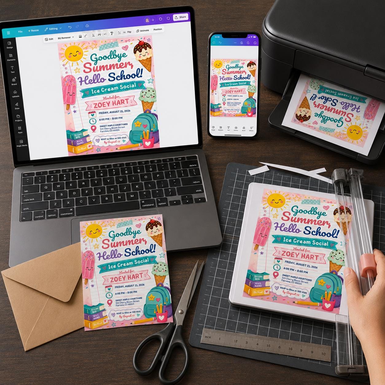 Back to School Ice Cream Social Invitation, Goodbye Summer Classroom Party Flyer, Editable Canva Template - Image 4