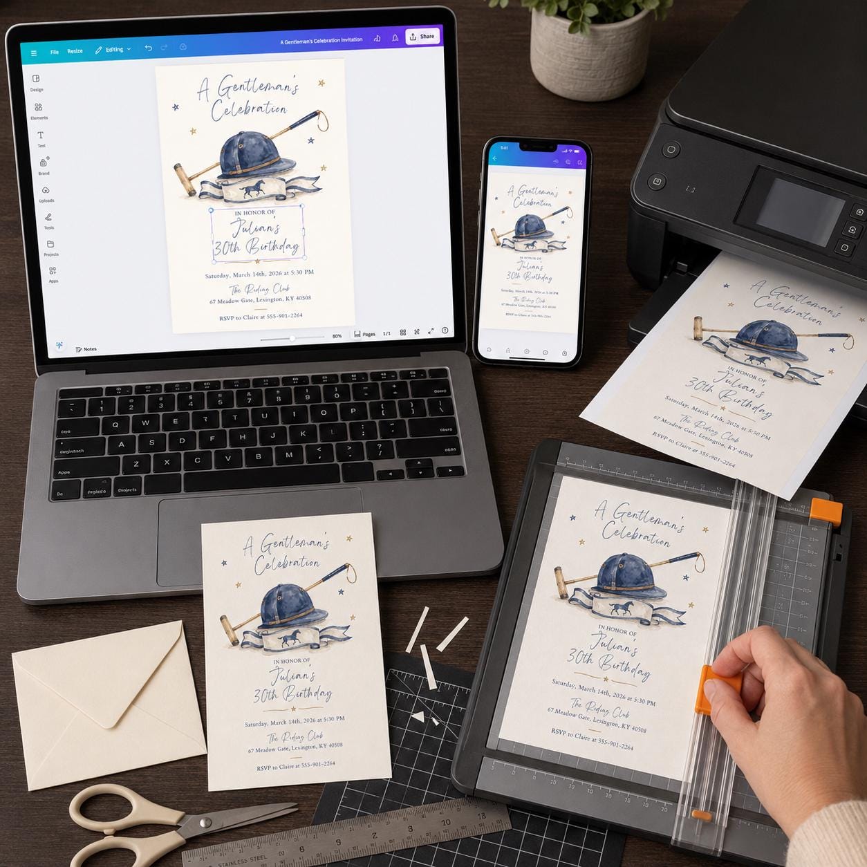Equestrian 30th Birthday Invitation, Gentleman Horse Riding Celebration, Navy Gold Editable Printable Canva Template - Image 5
