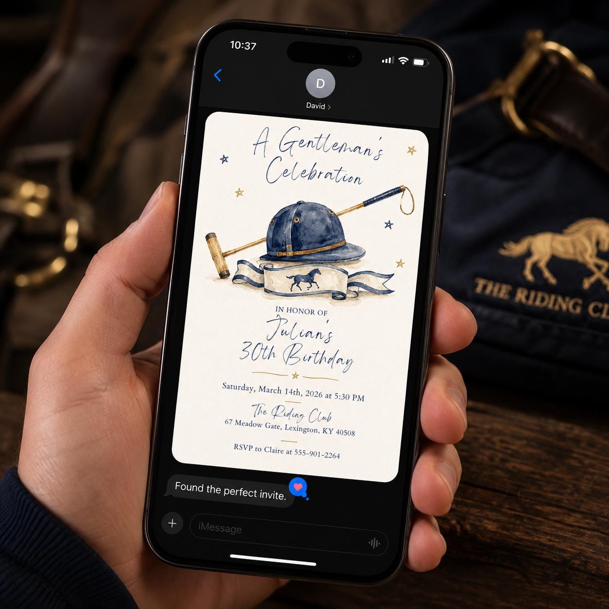 Equestrian 30th Birthday Invitation, Gentleman Horse Riding Celebration, Navy Gold Editable Printable Canva Template - Image 6