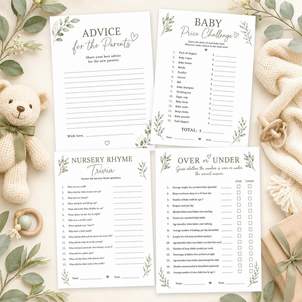 Baby Shower Games Bundle, Minimalist Gender Neutral Baby Sprinkle Activities, Printable Funny Simple Baby Shower Games, Fun Activity Canva - Image 3
