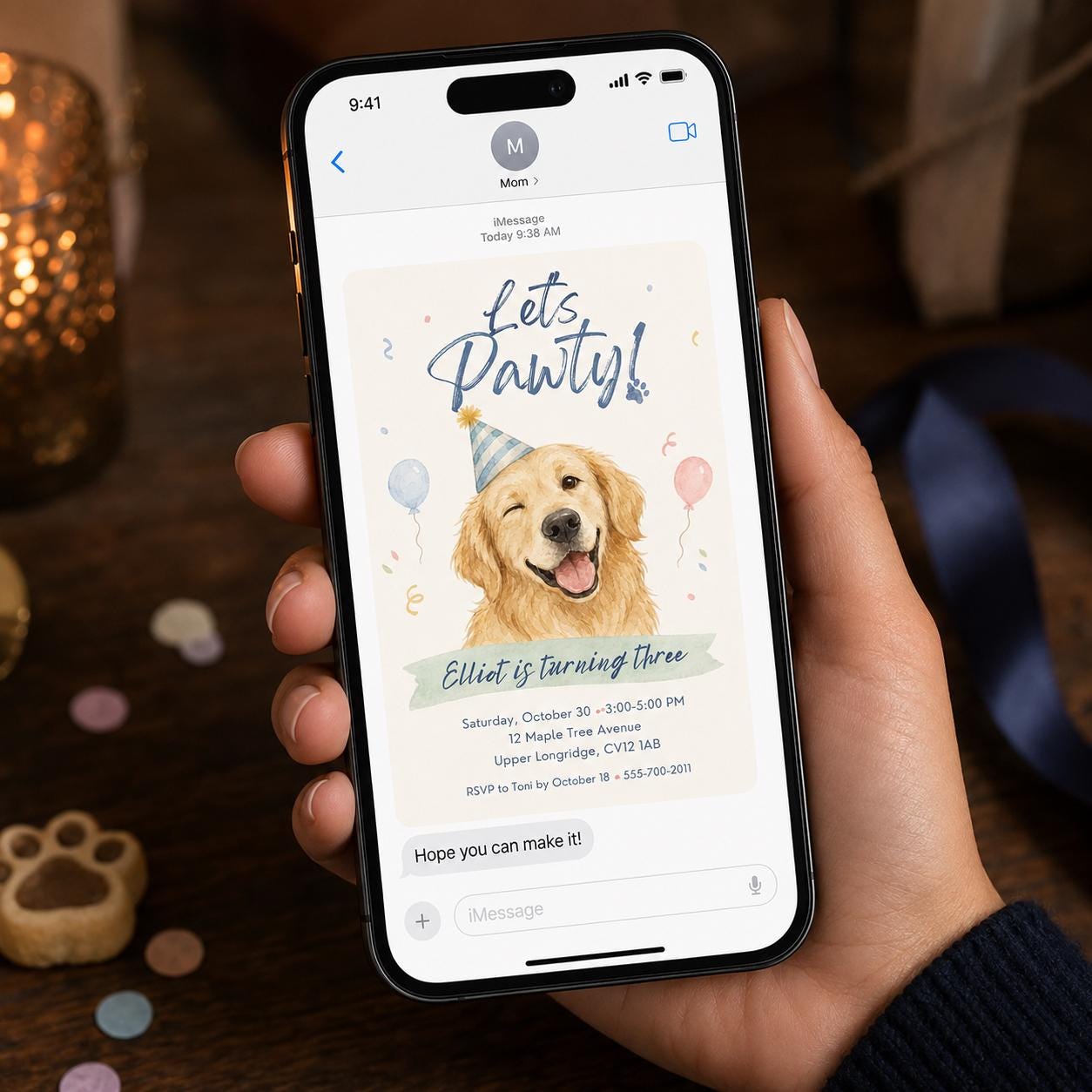 Puppy Birthday Invitation, 3rd Birthday Dog Pawty Invite, Golden Retriever Watercolor Printable Editable Canva Template - Image 3