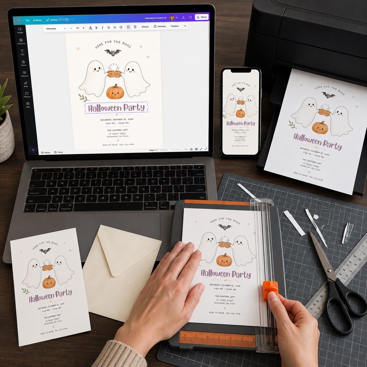 Cute Ghost Halloween Party Invitation, Here for the Boos Pumpkin Costume Party, Editable Printable Canva Template - Image 5