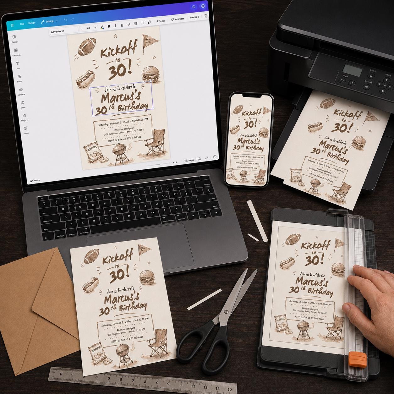 Football 30th Birthday Invitation, Kickoff to 30 Tailgate Party Invite for Men, Printable Editable Canva Template - Image 5