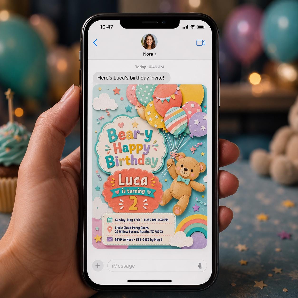 Teddy Bear 2nd Birthday Invitation, Bear-y Happy Balloon Party Invite, Colorful Editable Printable Canva Template - Image 5