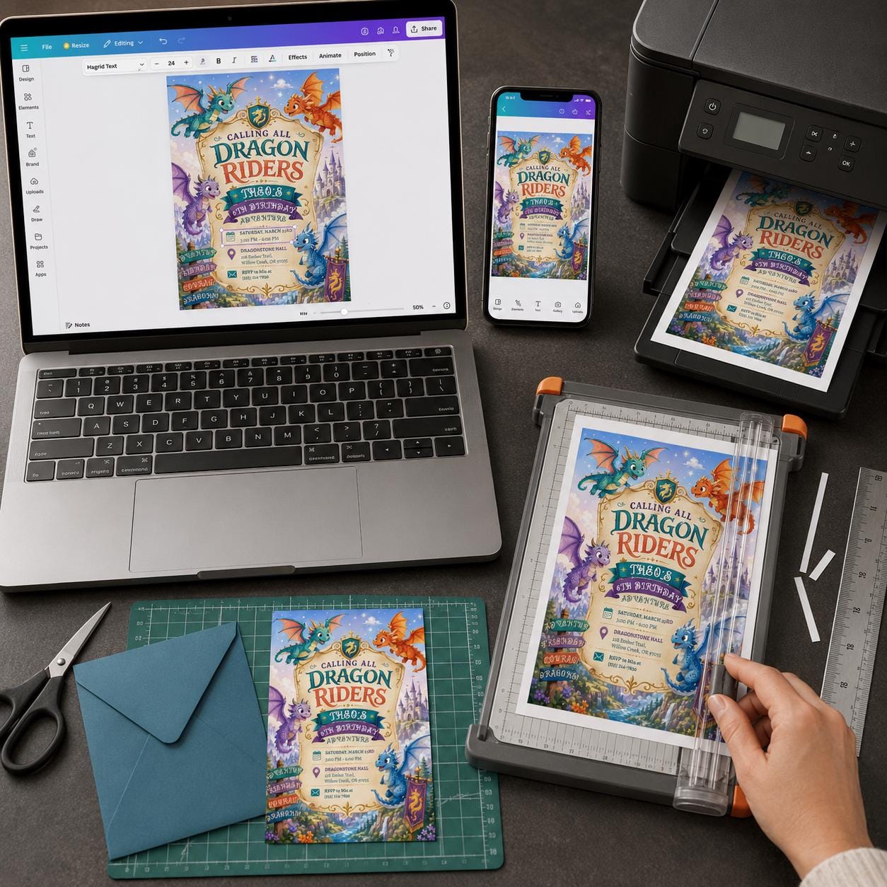 Dragon 6th Birthday Invitation, Calling All Dragon Riders Fantasy Castle Party, Editable Printable Canva Template - Image 5