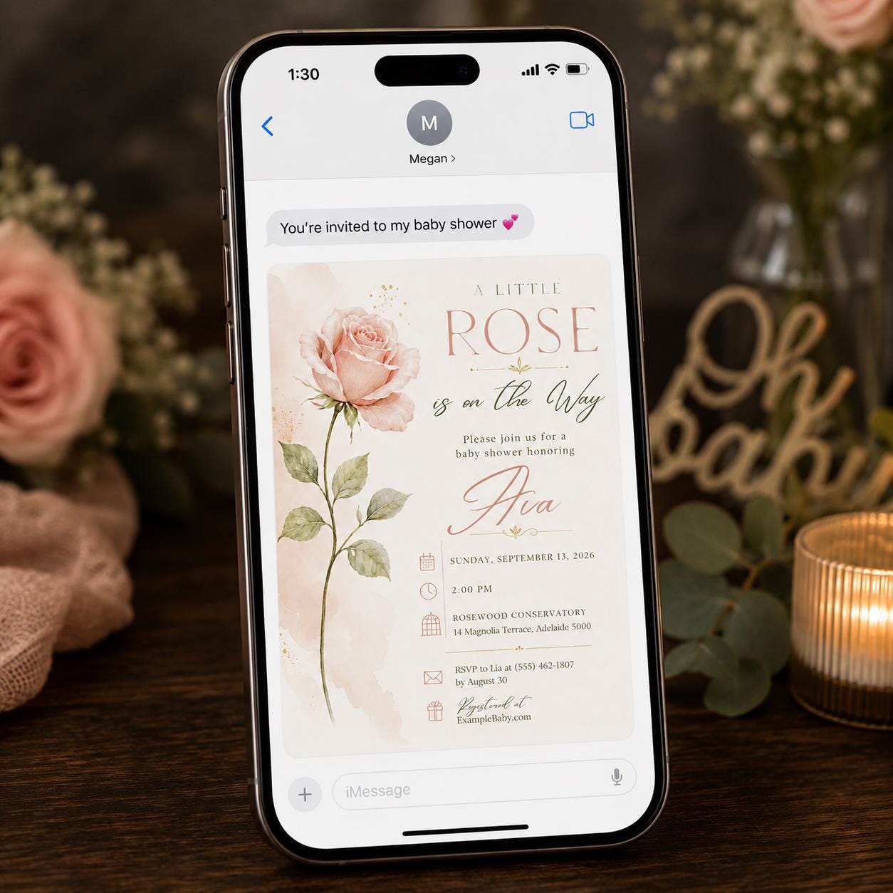 Rose Baby Shower Invitation, A Little Rose Blush Floral Girl Shower, Elegant Editable Printable Canva Template - Image 6