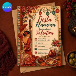 Spanish Birthday Invitation, Flamenco Fiesta Sangria Tapas Party in Spanish, Editable Printable Canva Template
