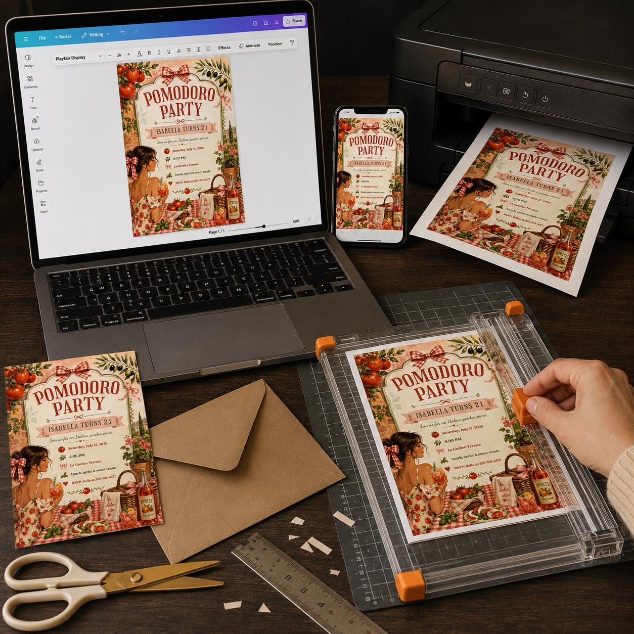 Pomodoro Party Invitation, Italian Garden Picnic 21st Birthday, Tomato Girl Editable Printable Canva Template - Image 4