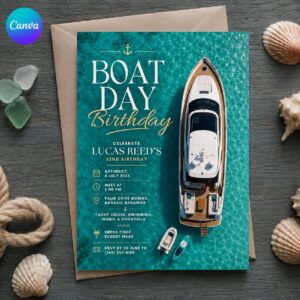 Yacht Birthday Invitation, Boat Day 32nd Birthday Cruise Party, Luxury Adult Editable Printable Canva Template