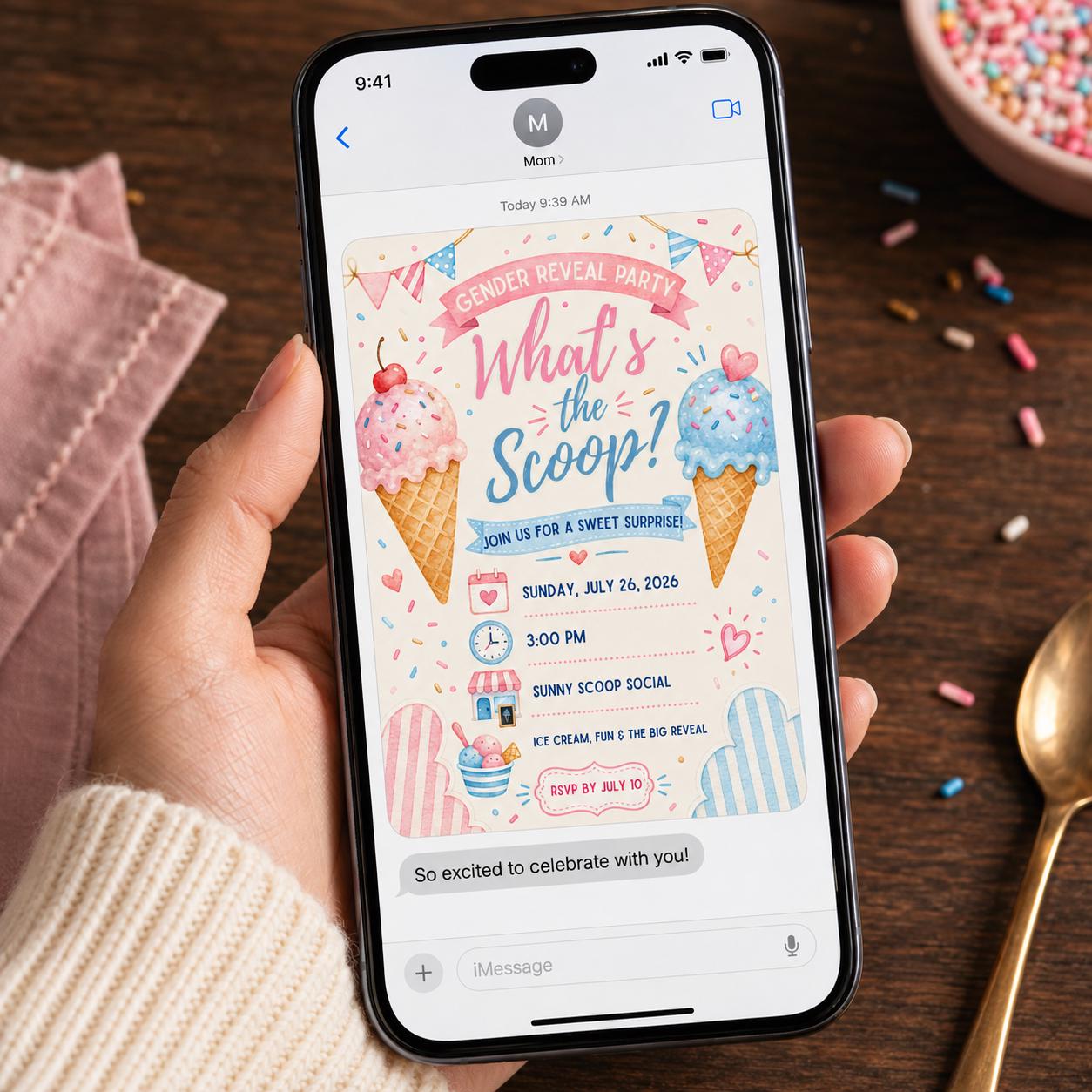 What's the Scoop Gender Reveal Invitation, Pink Blue Ice Cream Boy or Girl Party, Editable Printable Canva Template - Image 6