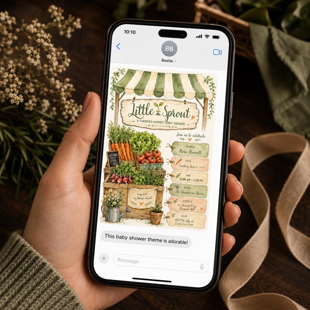 Farmers Market Baby Shower Invitation, Little Sprout Garden Theme Invite, Locally Grown Vegetable Printable, Canva Template - Image 3