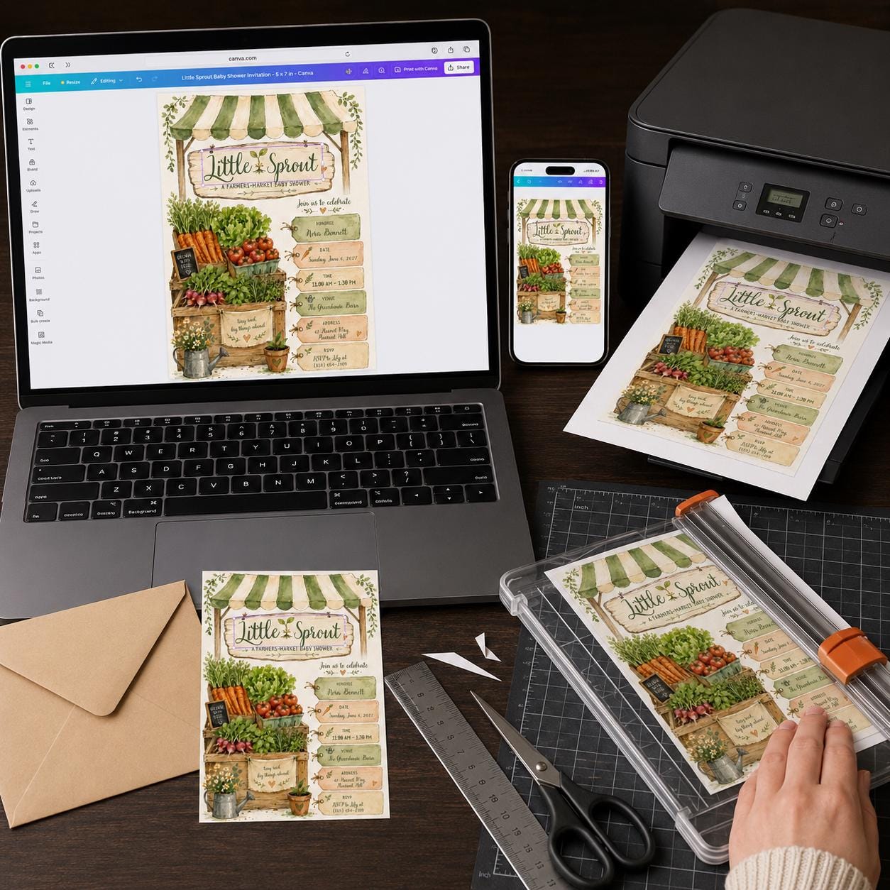 Farmers Market Baby Shower Invitation, Little Sprout Garden Theme Invite, Locally Grown Vegetable Printable, Canva Template - Image 5