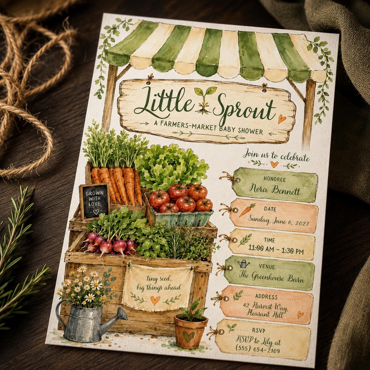 Farmers Market Baby Shower Invitation, Little Sprout Garden Theme Invite, Locally Grown Vegetable Printable, Canva Template - Image 6
