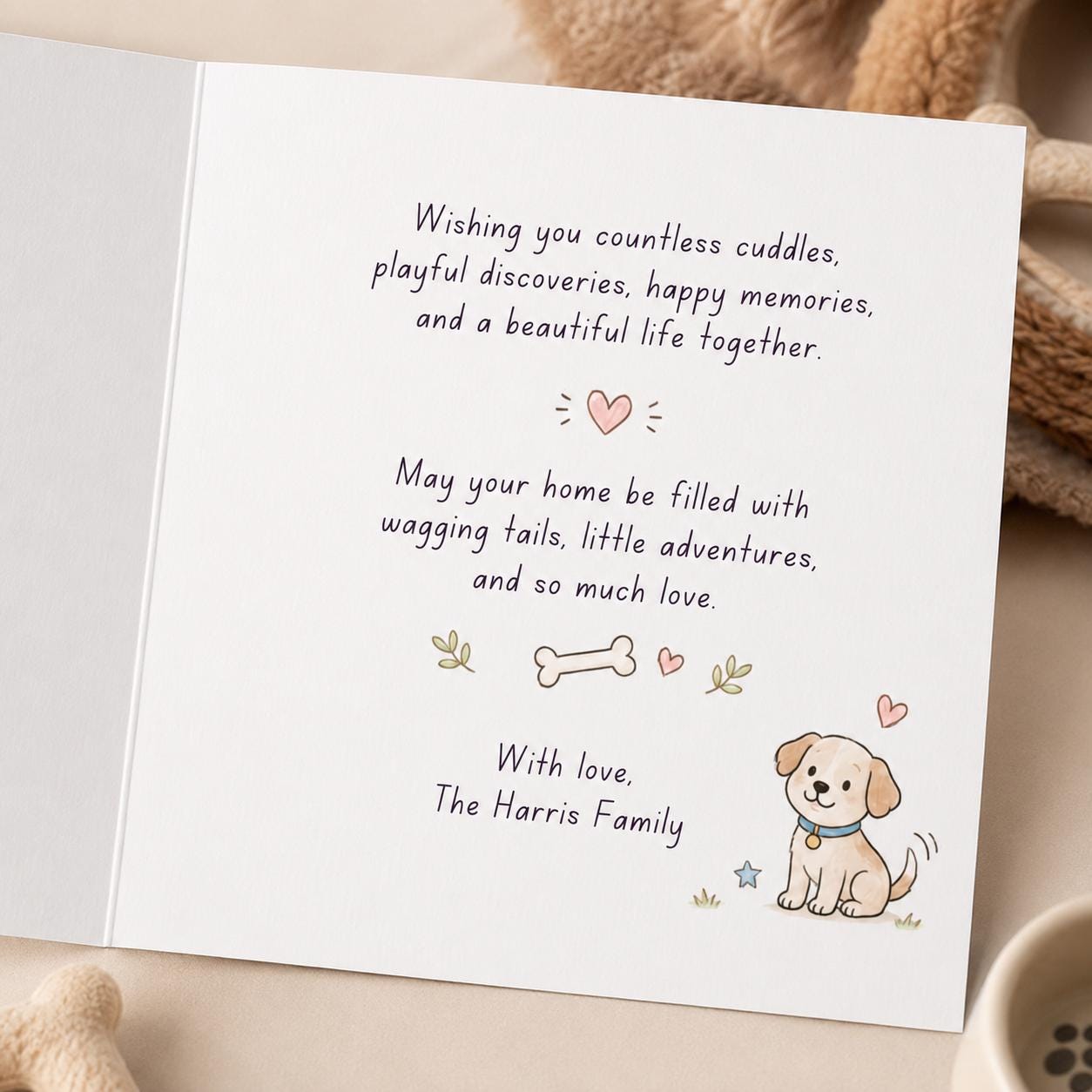 New Puppy Greeting Card, Welcome Home Little Paws Printable Dog Adoption Card, Editable Folded Card Canva Template - Image 4