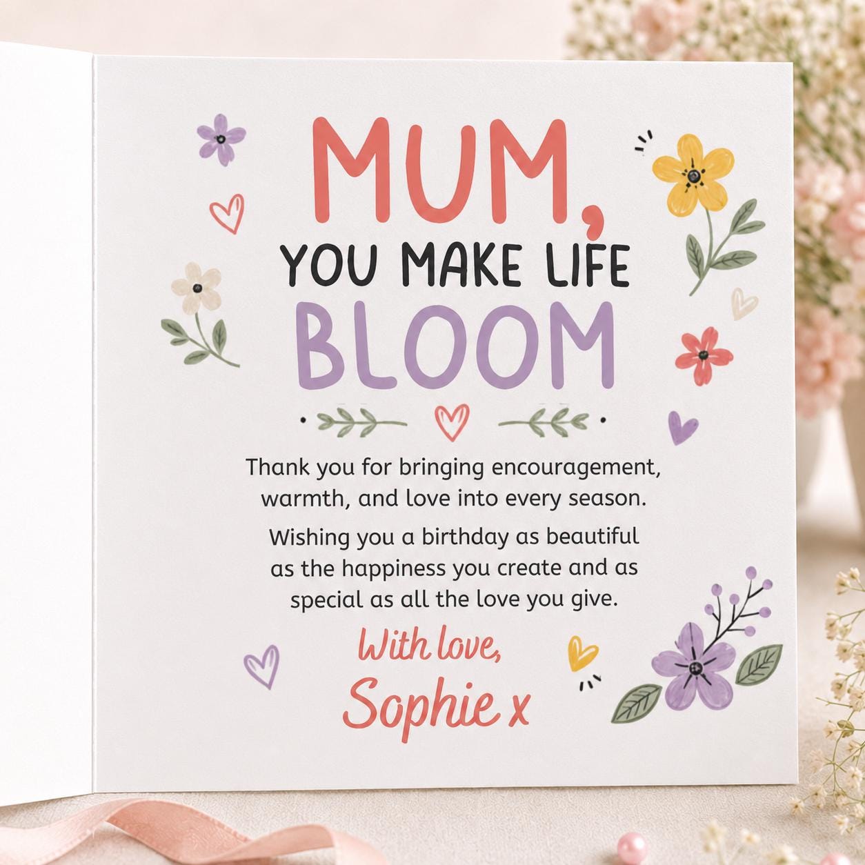 Mum Birthday Greeting Card, You Make Life Bloom Floral Printable Card, Editable Folded Card for Mum Canva Template - Image 4