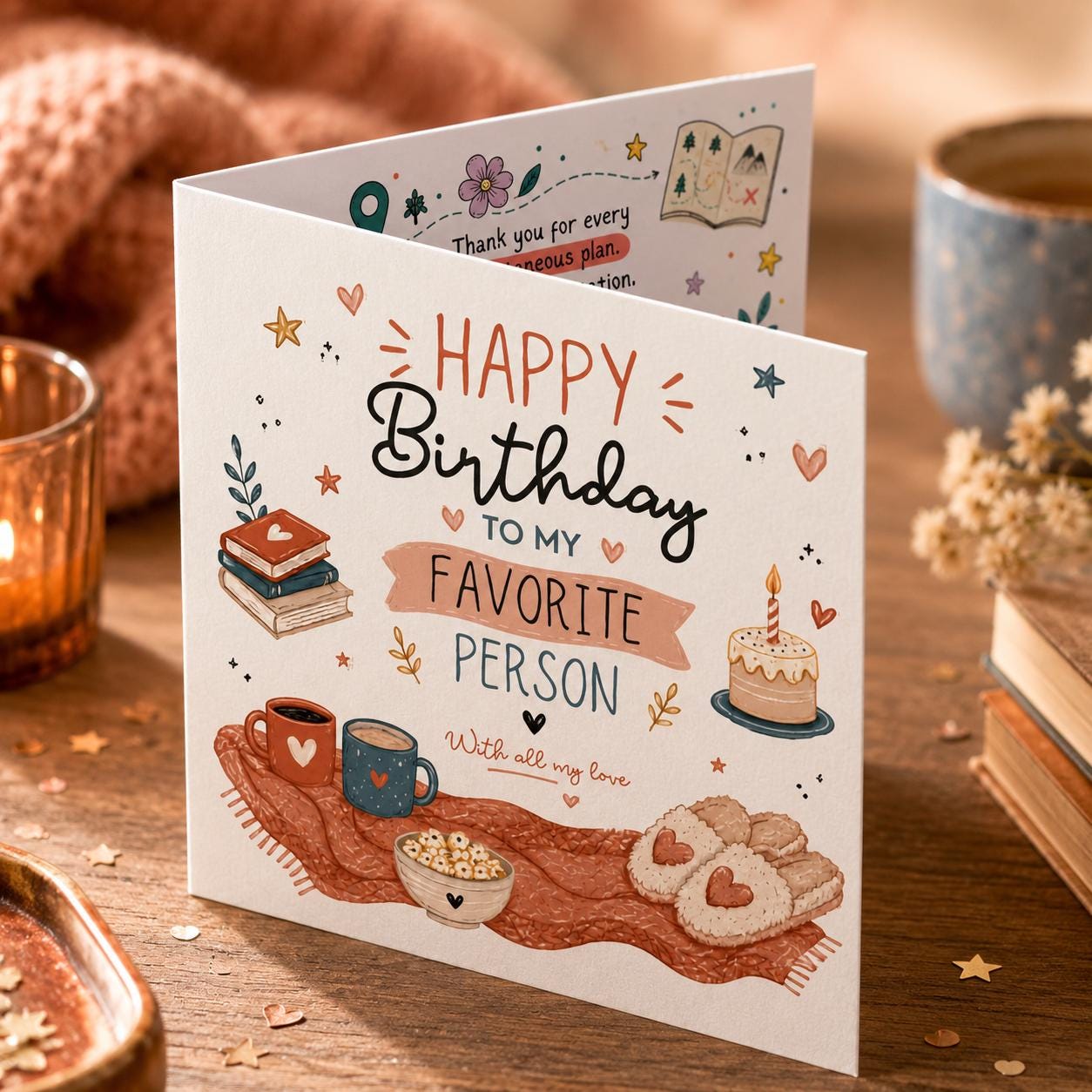 Birthday Greeting Card for Favorite Person, Cozy Sentimental Printable, Colorful Editable Folded Card Canva Template - Image 6