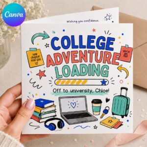 College Leaving Greeting Card, Off to University Good Luck Printable, Editable Graduation Card Canva Template