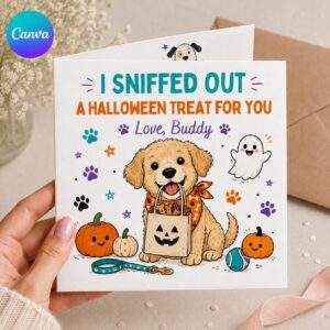 Dog Halloween Greeting Card, Funny Card from the Dog, Personalized Pet Lover Printable Folded Canva Template