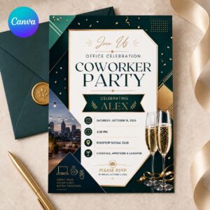 Coworker Party Invitation, Elegant Office Celebration Invite, Employee Appreciation or Work Event, Editable Canva Template