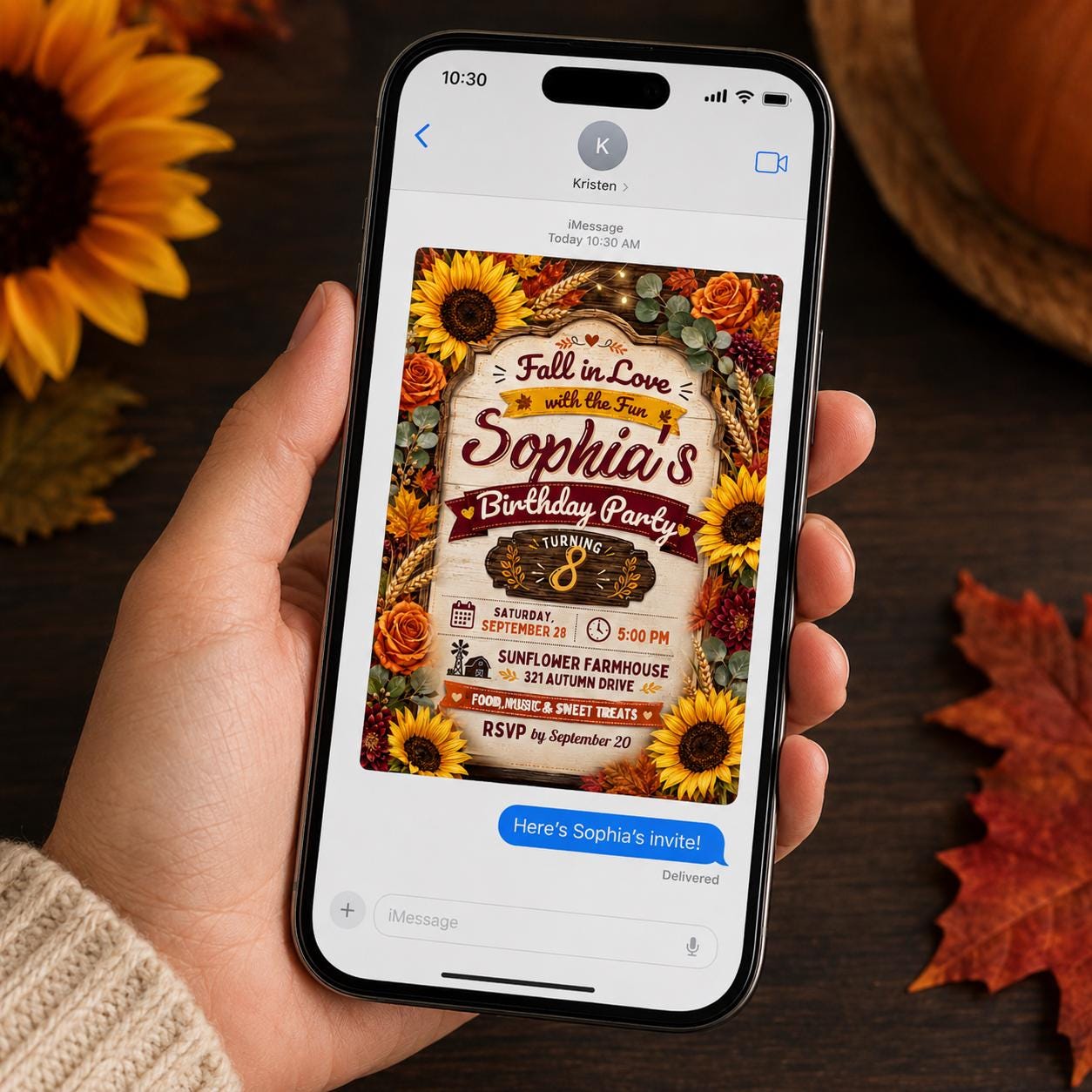 Fall Birthday Invitation, Sunflower Autumn Party Invite for Girl 8th Birthday, Rustic Floral Editable Canva Template - Image 6