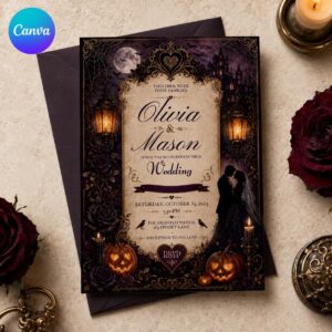 Gothic Halloween Wedding Invitation, Till Death Do Us Part Haunted Manor, Editable Printable Canva Template