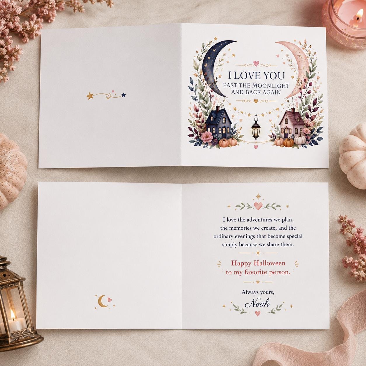 Romantic Halloween Greeting Card, Moonlight Love Card for Partner, Elegant Printable Editable Folded Card Canva Template - Image 3