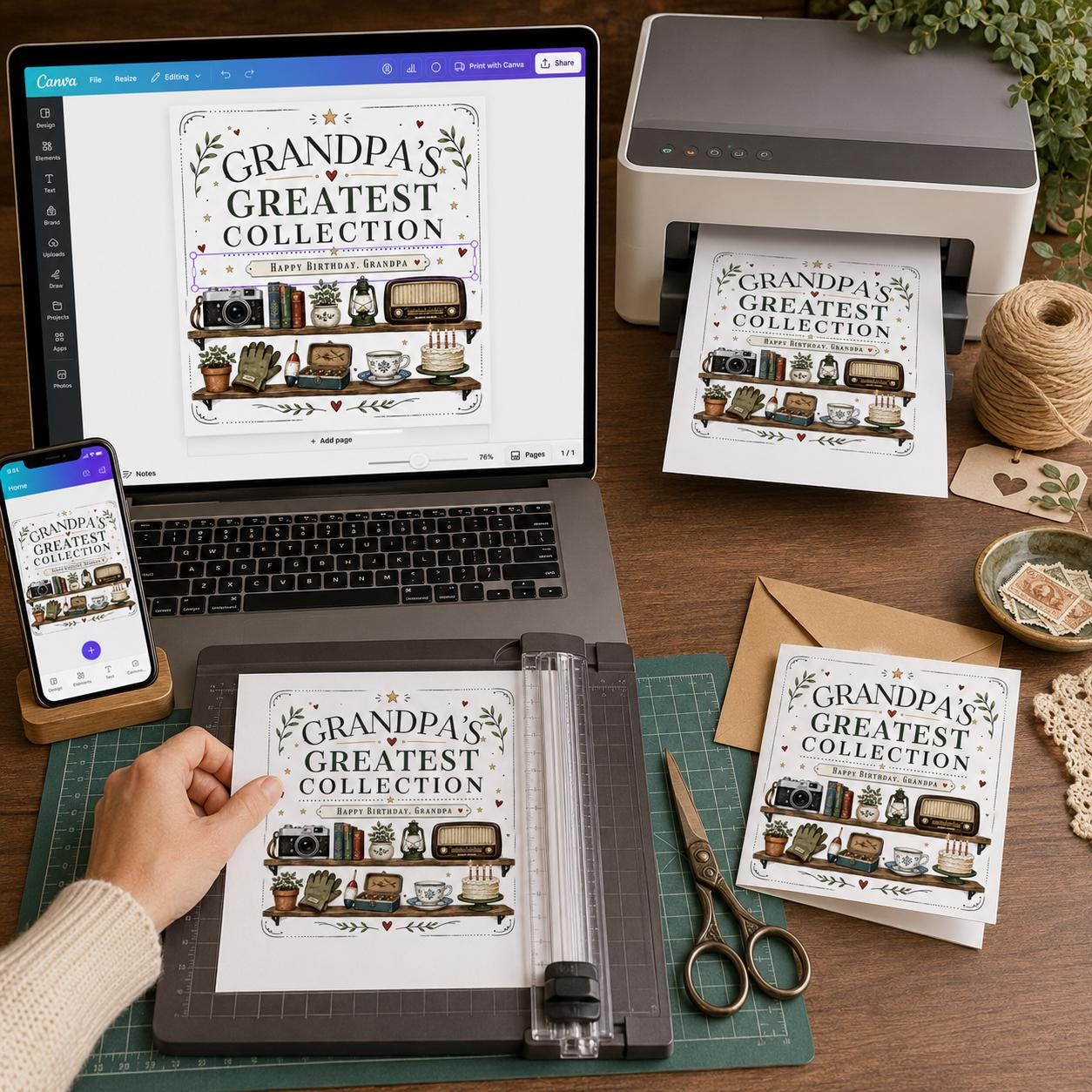 Grandpa Birthday Greeting Card, Vintage Greatest Collection Printable Card for Grandfather, Editable Canva Template - Image 5