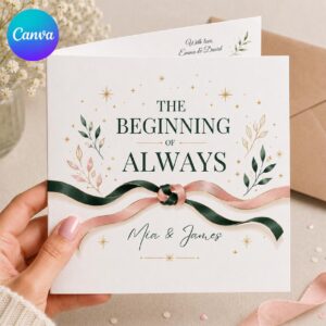Engagement Greeting Card for Couple, The Beginning of Always Elegant Printable Editable Folded Card Canva Template