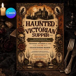 Halloween Dinner Party Invitation, Haunted Victorian Supper, Gothic Mansion Adult Event, Editable Printable Canva Template