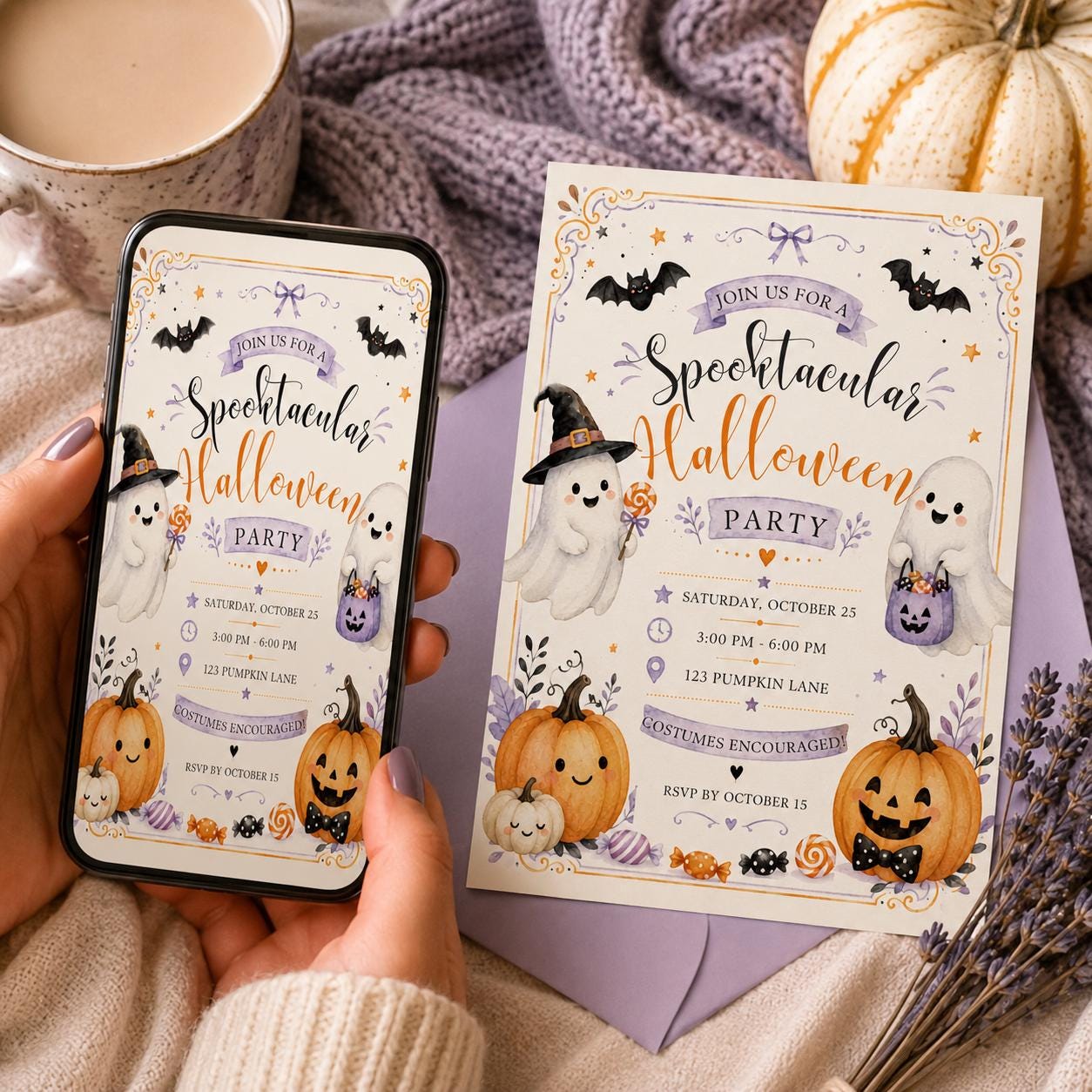 Spooktacular Halloween Party Invitation, Cute Ghost Kids Costume Party, Not So Spooky Editable Printable Canva Template - Image 3