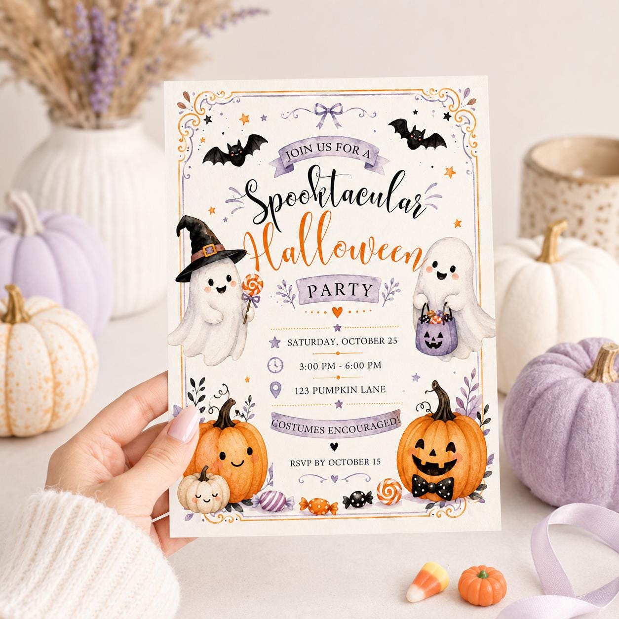 Spooktacular Halloween Party Invitation, Cute Ghost Kids Costume Party, Not So Spooky Editable Printable Canva Template - Image 4