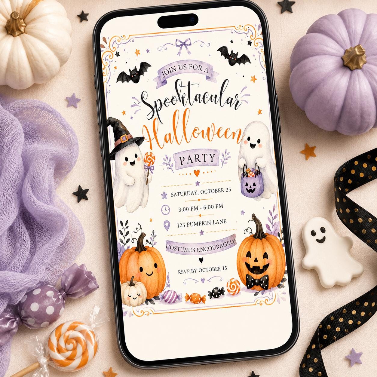 Spooktacular Halloween Party Invitation, Cute Ghost Kids Costume Party, Not So Spooky Editable Printable Canva Template - Image 5