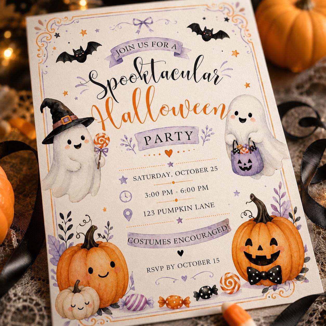Spooktacular Halloween Party Invitation, Cute Ghost Kids Costume Party, Not So Spooky Editable Printable Canva Template - Image 6