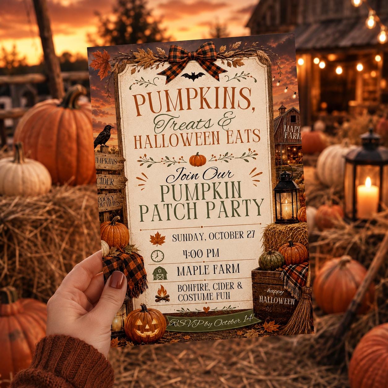 Pumpkin Patch Party Invitation, Fall Harvest Halloween Bonfire, Rustic Farm Event, Editable Printable Canva Template - Image 6