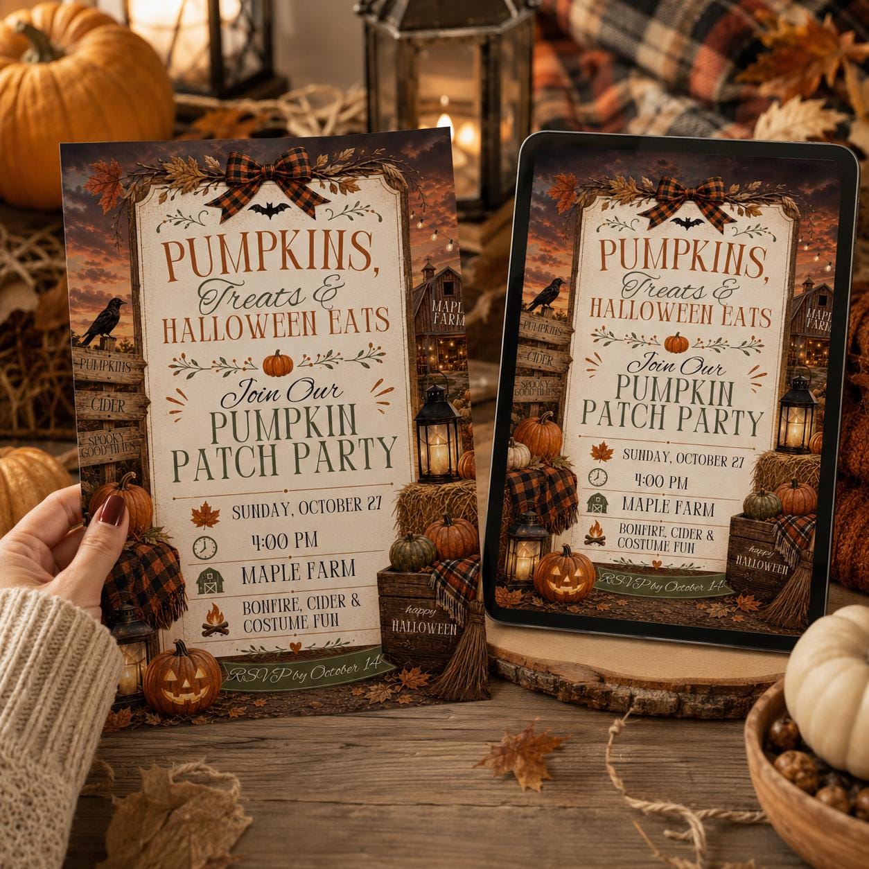 Pumpkin Patch Party Invitation, Fall Harvest Halloween Bonfire, Rustic Farm Event, Editable Printable Canva Template - Image 5