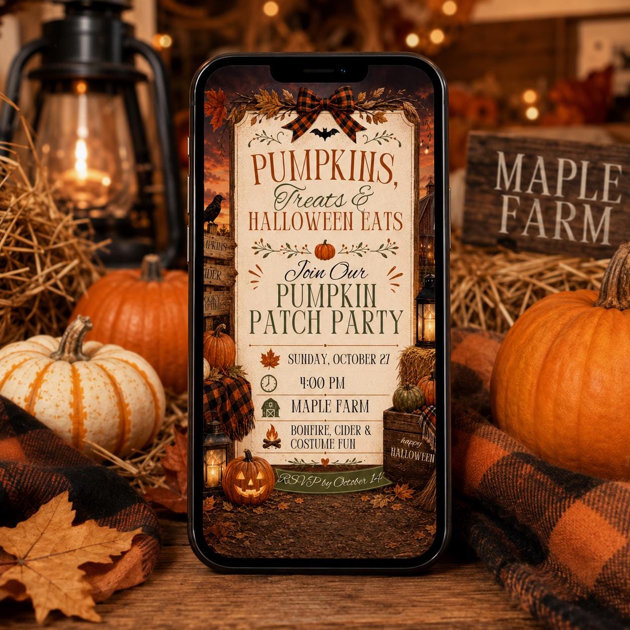 Pumpkin Patch Party Invitation, Fall Harvest Halloween Bonfire, Rustic Farm Event, Editable Printable Canva Template - Image 3