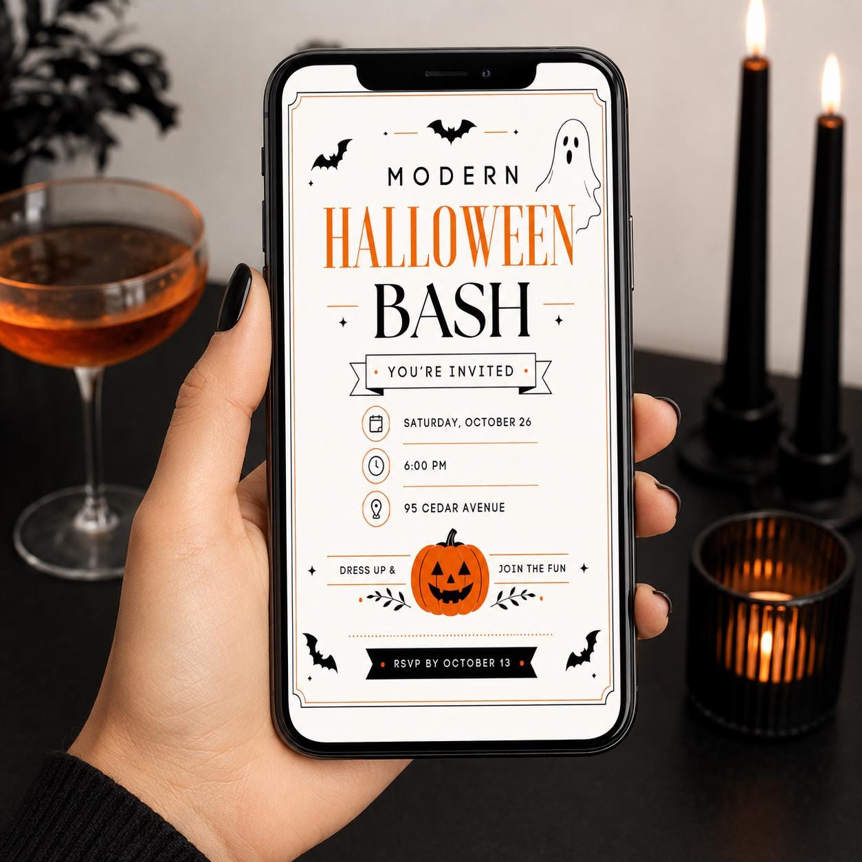 Modern Halloween Party Invitation, Minimalist Ghost Pumpkin Invite, Editable Printable Canva Template - Image 4