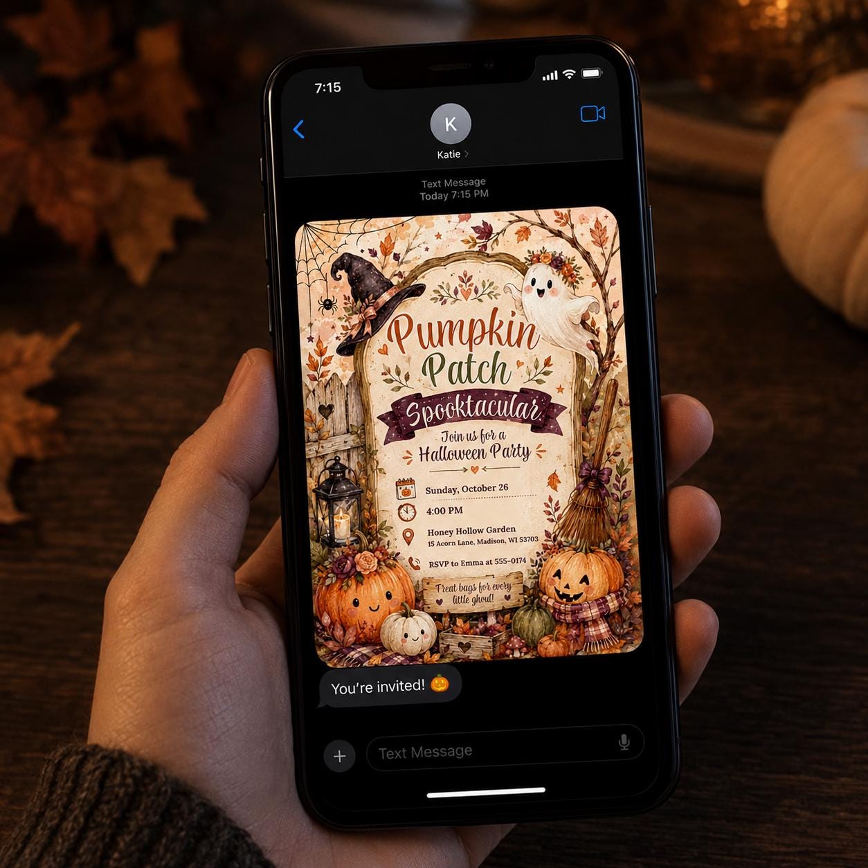 Pumpkin Patch Halloween Invitation, Rustic Spooktacular Fall Party Invite, Cute Ghost Editable Canva Template - Image 6