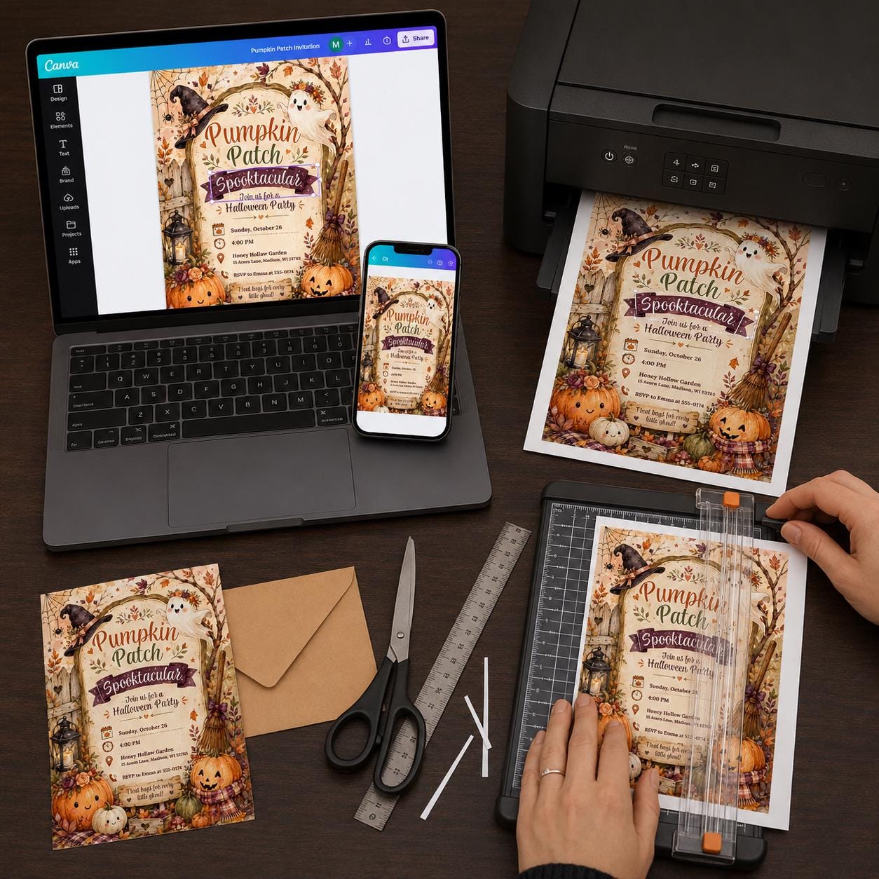 Pumpkin Patch Halloween Invitation, Rustic Spooktacular Fall Party Invite, Cute Ghost Editable Canva Template - Image 5
