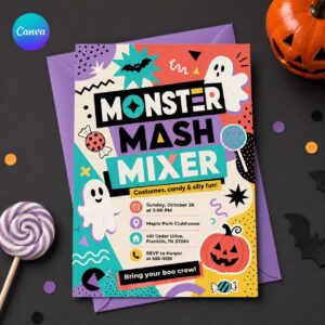 Little Boo First Birthday Invitation, Pink Ghost Girl Halloween Party, Spooky One Editable Canva Template